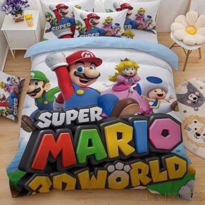 Anime Cartoon Super Mario Bros Kinderbeddengoed Set Baby Dekbedovertrek Sets Beddengoed Eenpersoons Eenpersoons Kingsize Kinder- en Volwassenen Cadeau EU Single(135*200cm)3pcs
