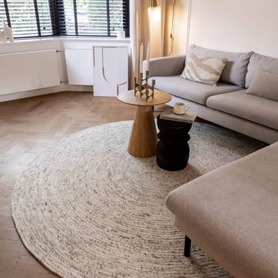 Rond wollen vloerkleed Gapo beige/wit gemeleerd - Rond 150 Ø - (M)