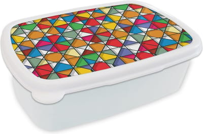 Broodtrommel Wit - Lunchbox - Brooddoos - Glas - Geometrie - Design - 18x12x6 cm - Volwassenen