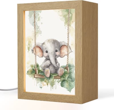 Nachtlampje 15x20 cm - Kinder lampje - Olifant - Dier - Kinderen - Jungle - Tafellamp kinderkamer - Slaapkamer lamp - Bedlamp kinderen - Kinderlampje stopcontact - Wandlamp babykamer - Nachtlampjes