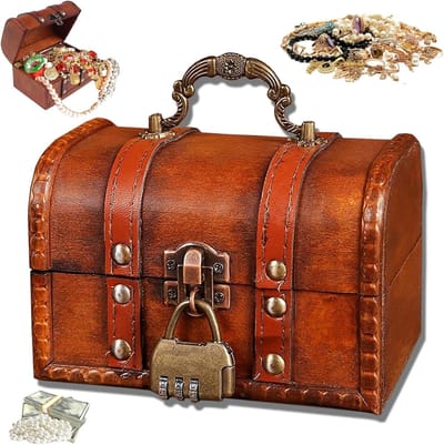 Retro Houten Schatkist met Digitale Slot, Kleine Opbergdoos voor Sieraden en Speelgoed, Vintage Decoratieve Box in Oranje