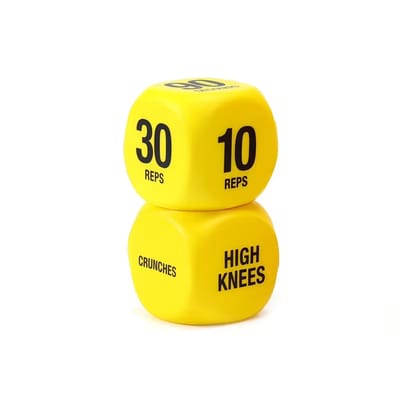 Fitness Dobbelstenen Set van 2 - Geel - Workout Dice - Oefeningen & Herhalingen - Fitnessspel - HIIT - Krachttraining - Thuistraining - Sportspel