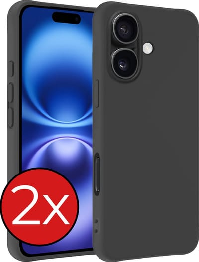Hoesje - 2 Stuks - Geschikt voor Apple iPhone 16 - Sterk & Shockproof - Telefoonhoes - Back Cover - Case Siliconen - Telefoon Hoes - Zwart