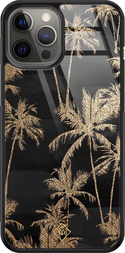 Casimoda® hoesje - Geschikt voor iPhone 12 Pro Max - Palmbomen - Luxe Hard Case Zwart - Backcover telefoonhoesje - Zwart