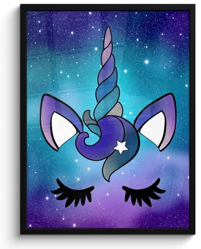 Poster in lijst - Fotolijst 60x80 cm - Posters - Eenhoorn - Sterrenhemel - Ster - Blauw - Posterlijst zwart - Decoratie - Wanddecoratie woonkamer - Muurdecoratie slaapkamer