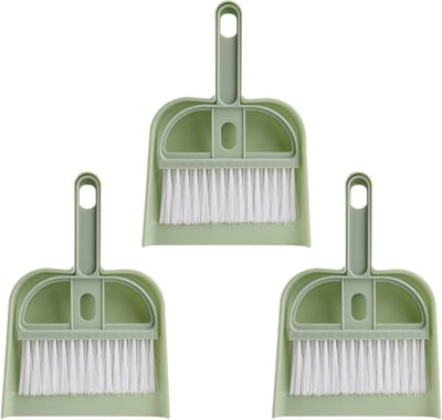 Mini Stofpan Borstel - Reinigingsset - Kleine Oppervlakken Schoonmaken - Duurzaam Kunststof - 3 Stuks - Groen