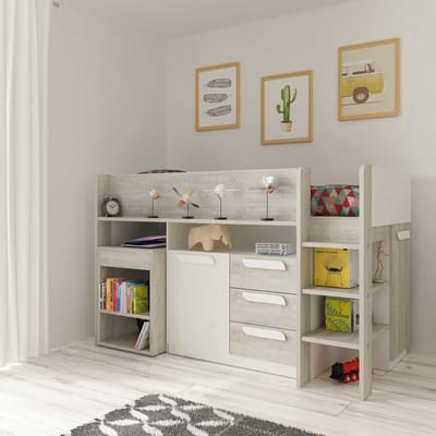 Vente-unique Combinatiebed hout natuurlijk licht, wit 90 x 200 cm