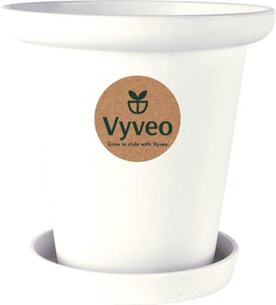 Vyveo - Bloempot Skara met onderzetter - 13x13 - Wit - Bloempot voor binnen en buiten - Lichtgewicht - Breukbestendig - Vorstbestendig - UV-bestendig