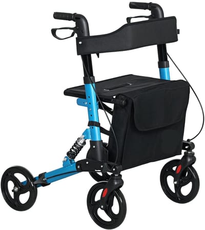 Rollator – Wandelwagen – Looprek – Mobiliteitswagen – Rollator Met Zitje – Lichtgewicht Aluminium – Inklapbaar - 66 x 65 x 80-93 cm - Blauw
