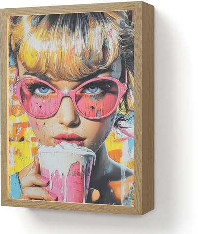 Wandlamp 30x40 cm - Oplaadbaar - Expressief - Milkshake - Vrouw - Felle kleuren - Wandlampen binnen woonkamer - Slaapkamer lamp - Decoratieve nachtlamp - Vloerlamp draadloos