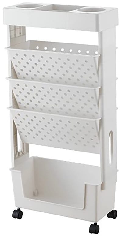 Dailygoods- Boekenwagen 5-laags - Mobiele Boekenplankwagen - Verwijderbare Opbergwagen - Multifunctionele Caddy - Draagbaar met Wielen - Hoogwaardig Wit Plastic