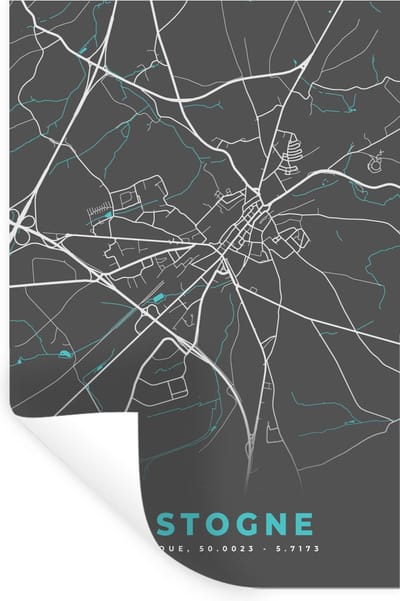 Muurstickers - Sticker Folie - Kaart – Plattegrond – Stadskaart – Bastogne – België - Grijs - 20x30 cm - Plakfolie - Muurstickers Kinderkamer - Zelfklevend Behang - Zelfklevend behangpapier - Stickerfolie