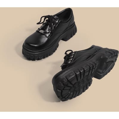 Kleine leren schoenen Nieuwe dikke zool Sponscake Kleine zwarte schoenen Dames Japanse stijl Grote leren schoenen College Britse stijl 40