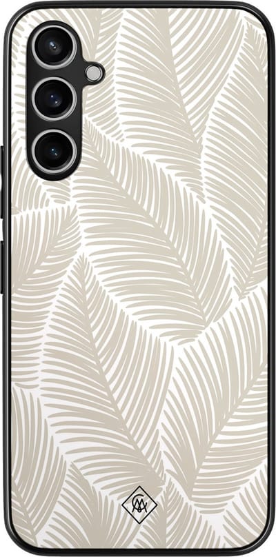 Casimoda® hoesje - Geschikt voor Samsung Galaxy A54 - Palmy Leaves Beige - Zwart TPU Backcover - Natuur - Bruin/beige