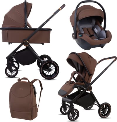 BabyLux® Kinderwagen 3in1 Set CASTOR, Opvouwbare Lichtgewicht Kinderwagenset Incl. Reiswieg, Buggy, I-Size Baby-Autostoeltje, Luiertas En Meer Accessoires, 4 Ligstanden, 0-22kg, Uv-Bescherming 50+
