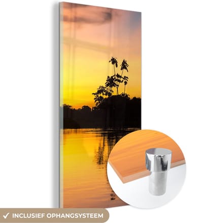 MuchoWow® Glasschilderij 20x40 cm - Schilderij acrylglas - Water - Natuur - Zomer - Lucht - Foto op glas - Schilderijen