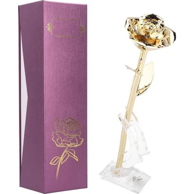 24K Vergulde Echte Roos Valentijnsdag Gouden Roos met Basis Cadeau Decoratie voor Vriendin pink