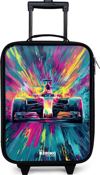 NoBoringSuitcases.com® - Kinderkoffer jongen - Kindertrolley meisje - Raceauto - Explosie - Kleurrijk - Abstract - Koffer kind lichtgewicht - Reiskoffer trolley voor kinderen - Koffertje met lichtgevende wieltjes - Rolkoffer zwart