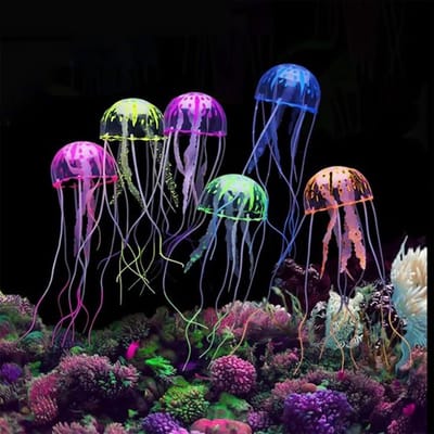 Aquariumdecoratie 6 Stuks Lichtgevend - Kunstmatige Kwallen - Gloeiende Aqua-Ornamenten - Decoratie voor Aquaria - Siliconen - Antislip Zuignap - Aquariumornament