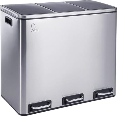 Pedaalemmer 54 liter - Afvalscheiding Prullenmand Keuken met Design Zilver