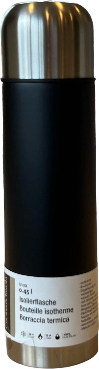 Thermosfles met beker, 0.45 l , zwart, roestvrij staal - 25 x 7 x 7 x cm