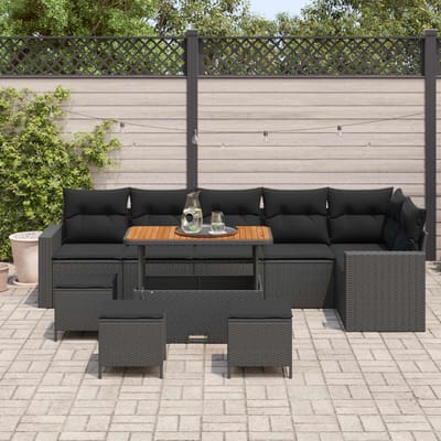 vidaXL - Tuinbank - Set - 12 - st - 8-Aantal - zitplaatsen - Zwart - poly - rattan