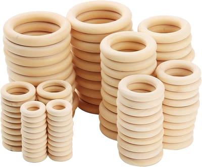 300 Stuks Houten Macramé Ringen in 5 Maten, Onbehandelde Houten Ringen voor Handwerk, Decoratieve Ringen voor Gordijnen en DIY Projecten