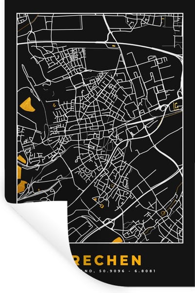 Muurstickers - Sticker Folie - Frechen – Stadskaart – Gold – Plattegrond – Stadskaart – Kaart - Duitsland - 20x30 cm - Plakfolie - Muurstickers Kinderkamer - Zelfklevend Behang - Zelfklevend behangpapier - Stickerfolie