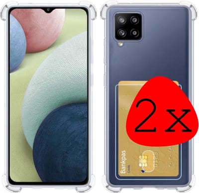 Hoesje 2 Stuks - Geschikt voor Samsung Galaxy A12 - Met Pashouder en Kaarthouder - Telefoon Hoes Shockproof - Siliconen Case - Back Cover - Shock Proof - Pasjes Houder - Transparant