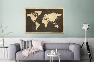 Aluminium schilderij 180x120 cm - Wanddecoratie metaal - Wereldkaart - Vintage - Hout - Metalen muurdecoratie woonkamer - Decoratie industrieel - Foto op dibond - Industriële accessoires slaapkamer