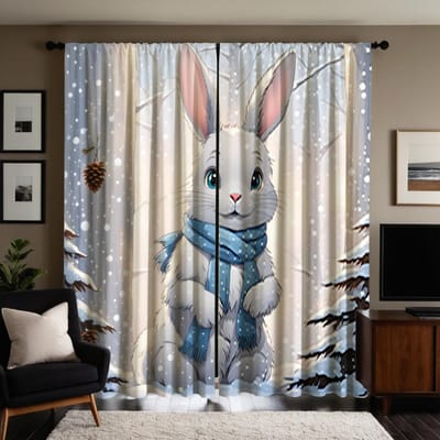 2 stuks HD Konijn gordijn in Sneeuwwitje bind digitaal bedrukt gordijn Huisdecoratie stijl decoratie woonkamer slaapkamer W52H63inchW132H160cm white
