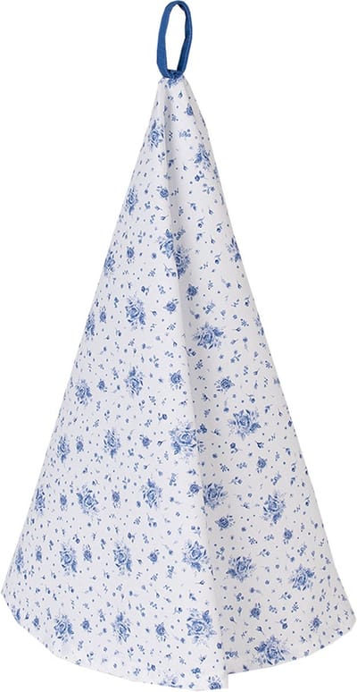 Clayre & Eef Theedoek Ø 80 cm Wit Blauw Katoen Roosjes