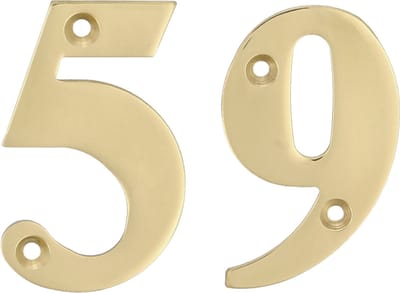AMIG Huisnummer 59 - massief messing - 10cm - incl. bijpassende schroeven - gepolijst - goudkleur
