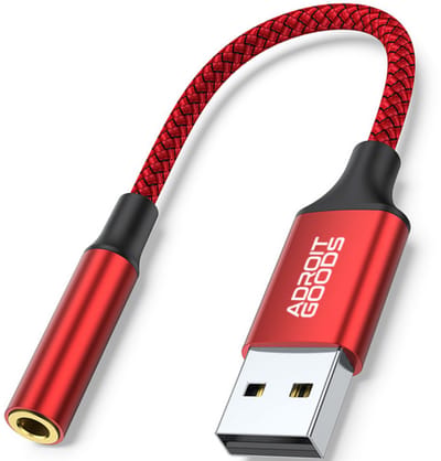 AdroitGoods Premium USB A Naar 3.5mm Aux Audio Jack Adapter - Adapters Stereo Geluidskaart - USB-Kabels Audiokabel - Connector Rood