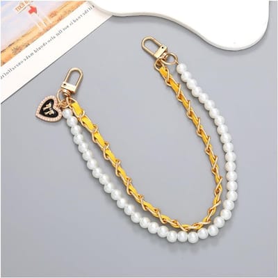 Vervangende Handtasriem met Kralen en Metalen Ketting voor DIY Handtassen en Clutches - Geel, 8x6 cm