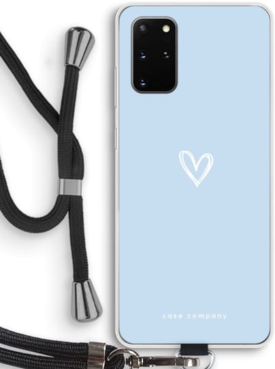 Case Company® - Hoesje met koord geschikt voor Samsung Galaxy S20 Plus hoesje met Koord - Klein Hart Blauw - Telefoonhoesje met Zwart Koord - Bescherming aan alle Kanten en Over de Schermrand