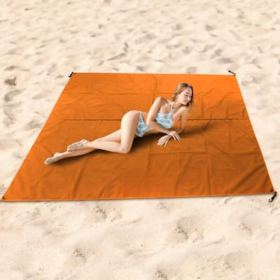 Famanu – Zandvrije strandmat - zanddichte en waterdichte stranddeken voor strand - picknick en camping - medium oranje