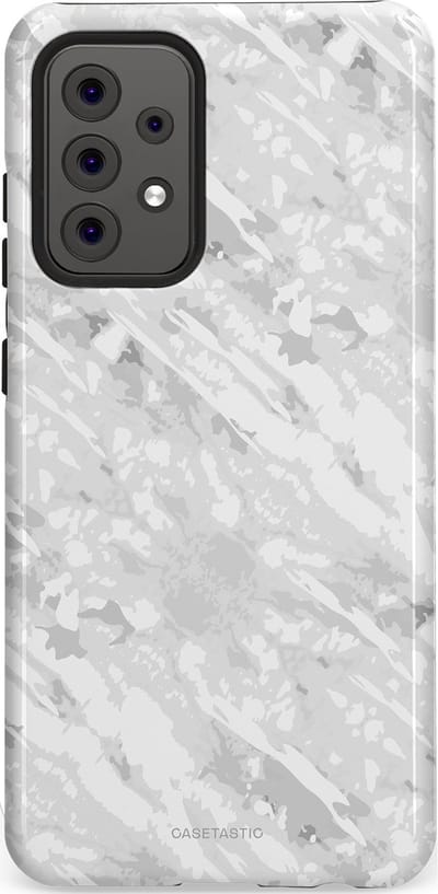 Casetastic hoesje geschikt voor Samsung Galaxy A52 (2021) 5G / Samsung Galaxy A52 (2021) 4G - Dubbellaagse bescherming - Winterse Camouflage - Fashion Case - Lichtgrijs Wit