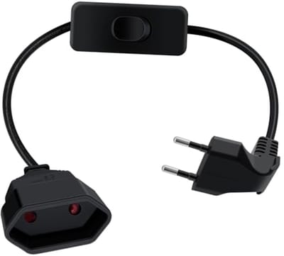 SnelShoppen - Euro Plug Verlengsnoer met Schakelaar 2.5A 250V Plat 90 Graden Korte Stekker voor Huishoudelijke Apparaten TV PC Monitor (Zwart, 0.5m)