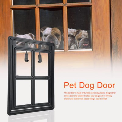 Plastic Huisdier Hond Puppy Kat Deur Magnetische Vergrendeling Veilige Klep voor Scherm Raam Poort Black 1