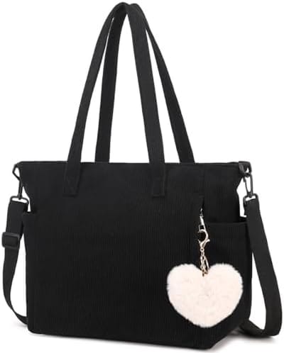 PromoHome Corduroy Shopper Tas - Ruime Schoudertas voor Dames met Meerdere Vakken