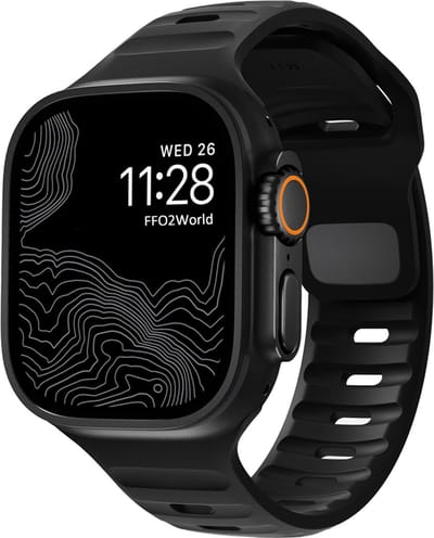 Stravo Outdoor Siliconen Sport bandje - Geschikt voor Apple Watch 46mm (Series 10/11), 45mm (Series 7/8/9), 44mm (Series 4/5/6, SE 1/2/3), 42mm (Series 1/2/3), 49mm (Ultra 1/2/3) - Waterproof heavy duty silicone Horlogebandje - Zwart(Black)