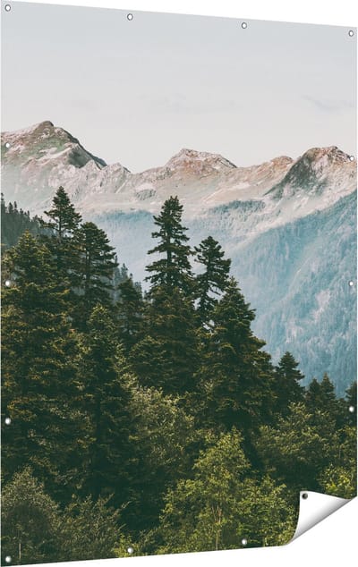 Gards Tuinposter Bos met Bomen in de Bergen - 120x160 cm - Tuindoek - Tuindecoratie - Wanddecoratie buiten - Tuinschilderij