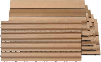 12x Kliktegels WPC voor tuin en terras, vormvast en onderhoudsarm, 30x60 cm Teak