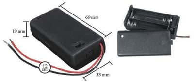 5x Batterijhouder AA – Voor 2 AA batterijen – Met schakelaar en draad – 5 stuks – Zwart kunststof - 5 Stuks [05346]
