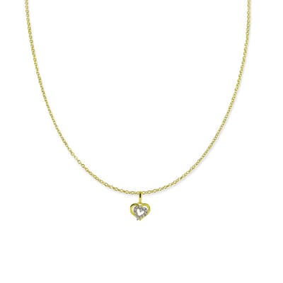 New Bling 9NBSAM-G210485N Gouden Ketting met Hanger - Dames - Hartje - Zirkonia - 7,9 x 8,6 mm - Ankerschakel - 39 + 3 + 3 cm - 0,8 mm Dikte - 14 Karaat - Goud