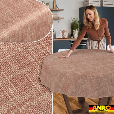ANRO Tafelkleed Effen linnenlook Rood Rond Ø100cm Met sierband Afwasbaar Waterafstotend