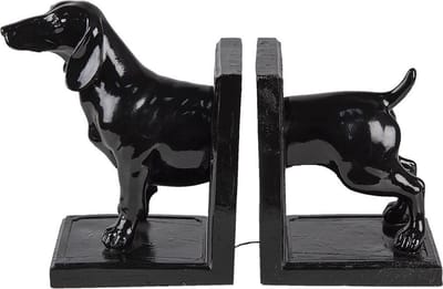 Clayre & Eef Boekensteunen Set van 2 Hond 25x9x15 cm Zwart Polyresin