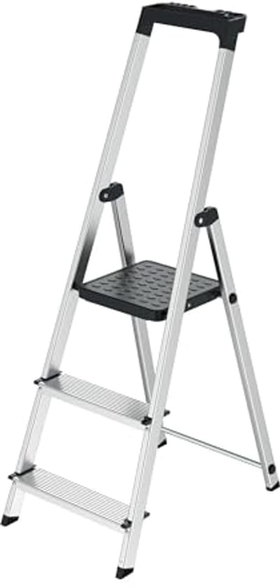 Trapladder Aluminium - 3 Standen, Opvouwbaar en Licht, Antislip Platform en Veiligheidshandgrepen