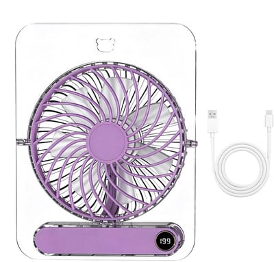 Draagbare Reisventilator - USB Oplaadbaar Met 5 Snelheden - Transparant & Opvouwbaar - Voor Kantoor, Camping & Onderweg - Paars
